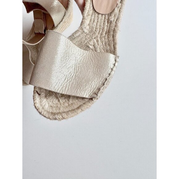 J CREW Corsica Gold Leather Platform Espadrille Wedge Sandals, Size 7 - Picture 8 of 16